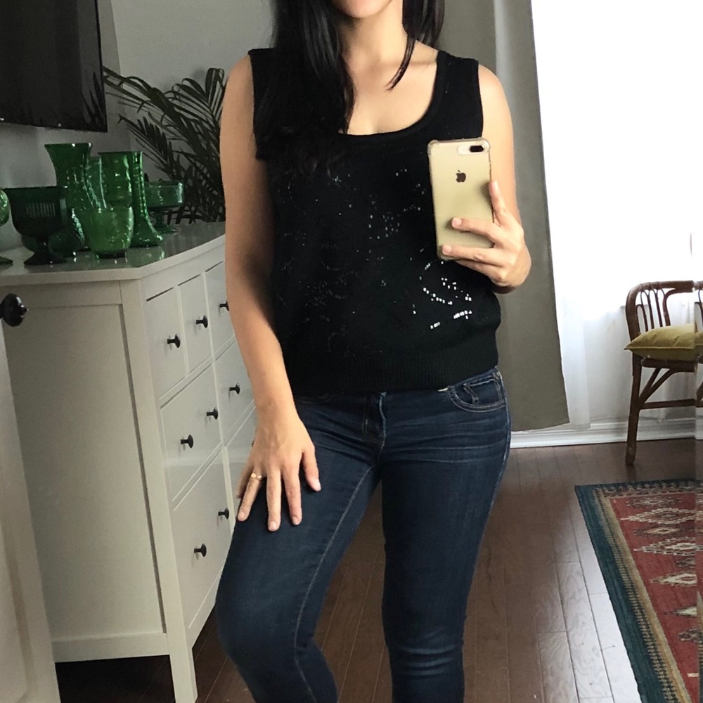 St. John paillettes Santana knit black top size M